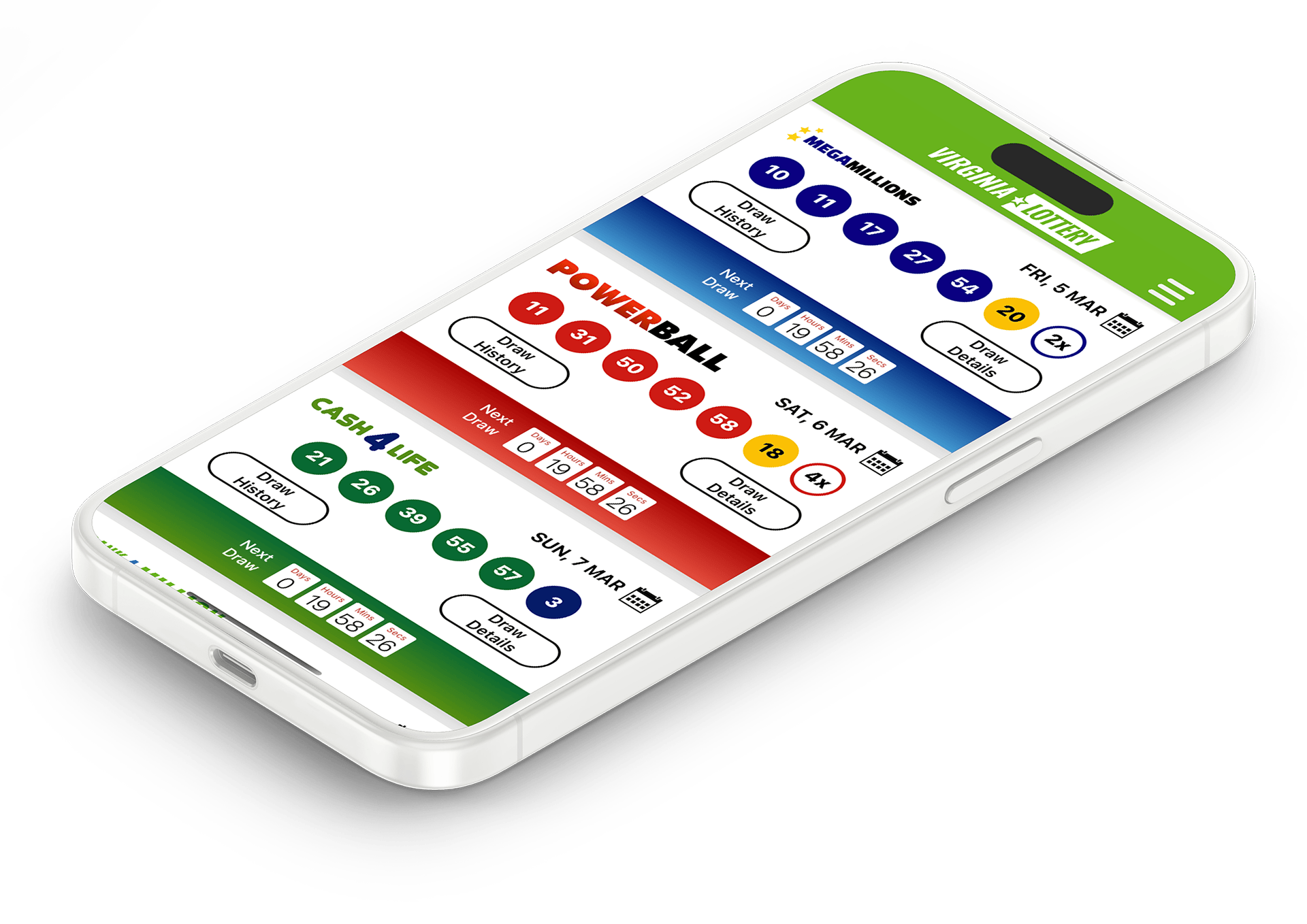 Image of the Virginia Lottery Results app on iOS